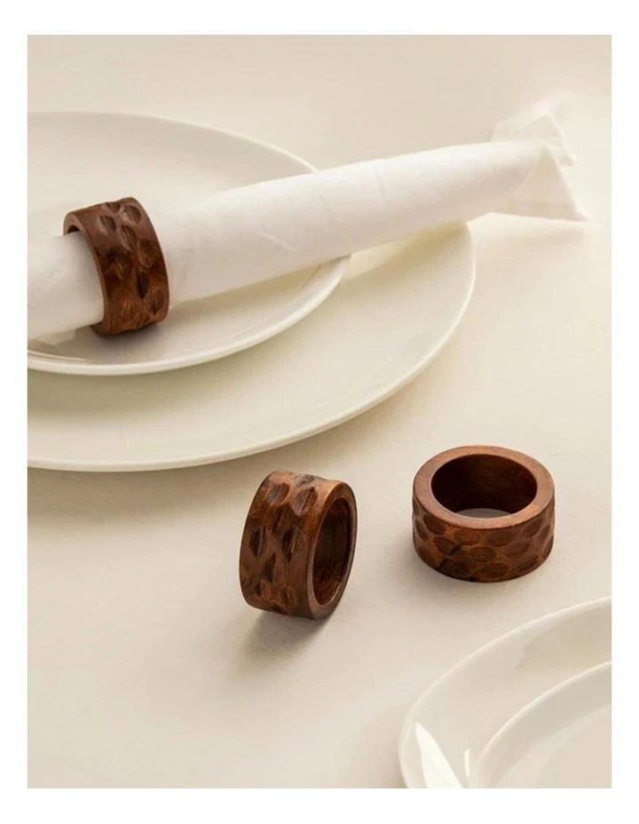 Hammered Mango Wood Napkin Rings Set of 6 in Walnut image 3