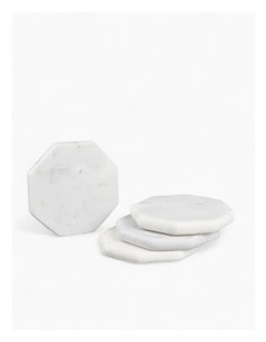 Hand Cut Marble Octagon Coasters Set of 4 in White