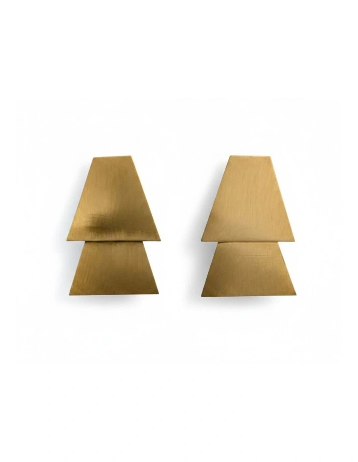 Brushed Metal Trapezium Earrings in Gold image 1