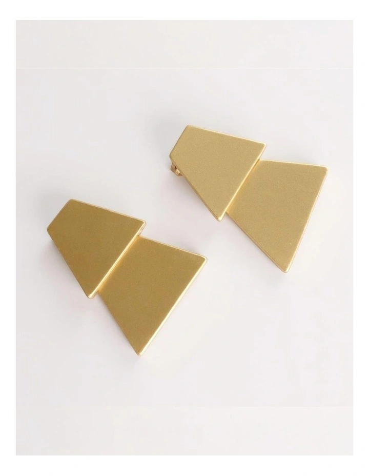 Brushed Metal Trapezium Earrings in Gold image 3