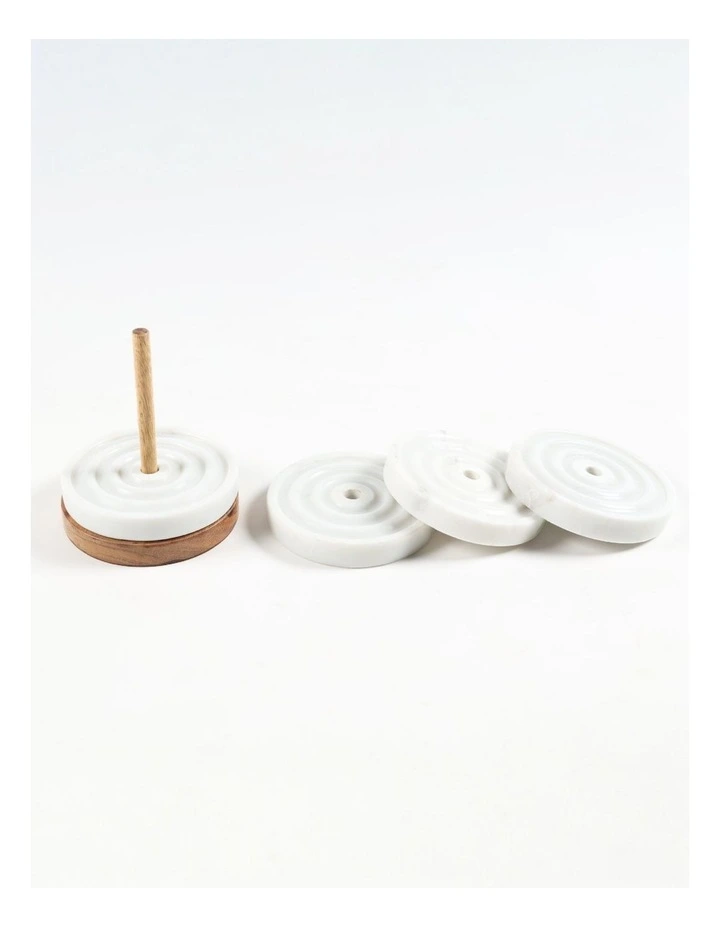Turned Marble & Wood Coasters and Stand Set of 4 in White image 2