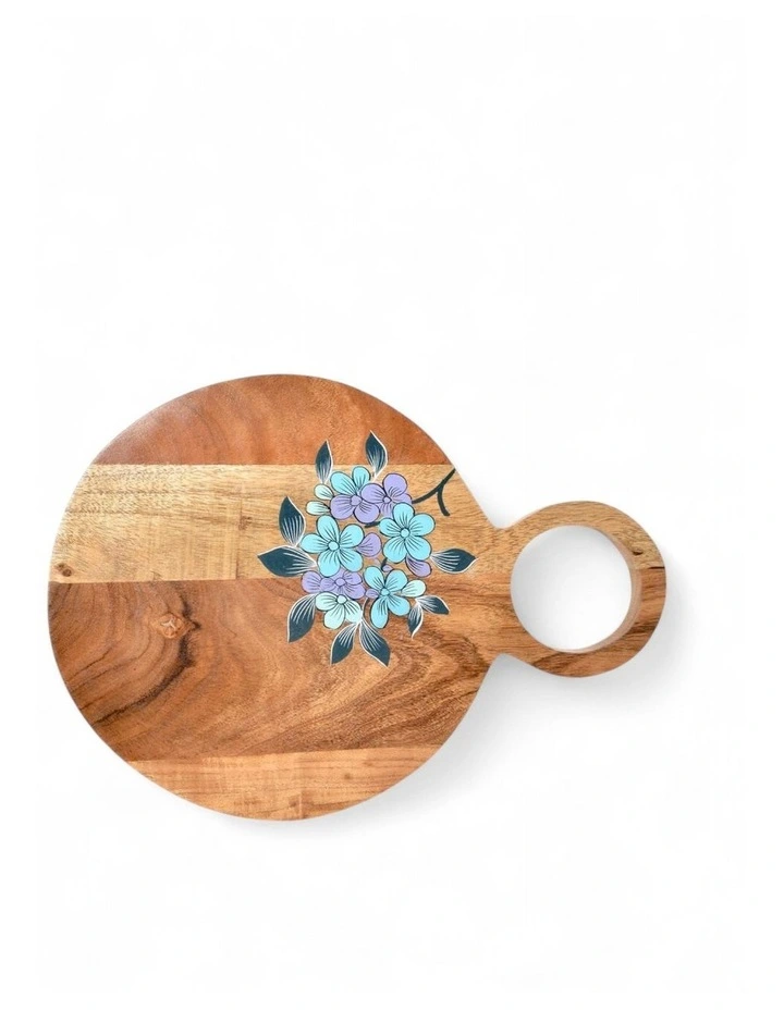 Acacia Wood Chopping Board with Hand Painted Violets in Natural image 3