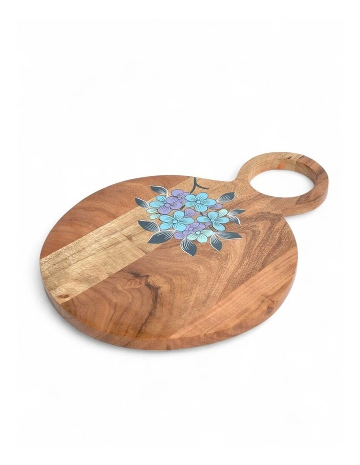 Acacia Wood Chopping Board with Hand Painted Violets in Natural image 4