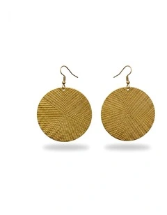 Embossed Metal Disc Dangle Earrings in Gold