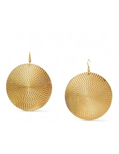 Embossed Metal Disc Dangle Earrings in Gold