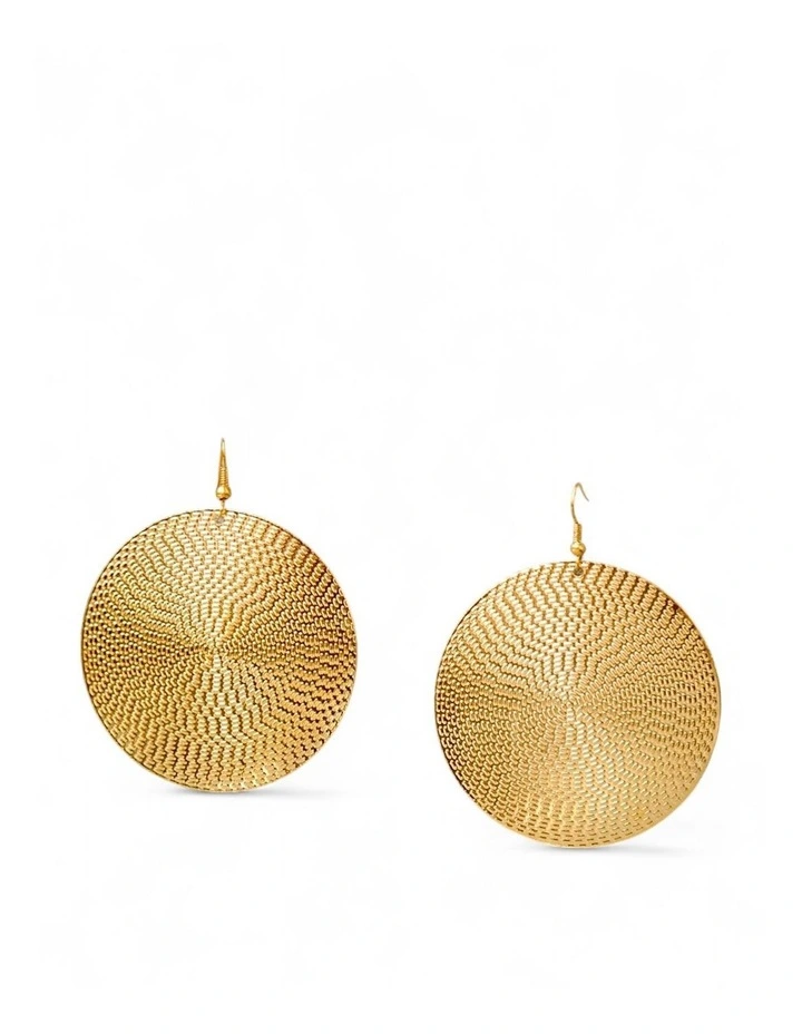 Embossed Metal Disc Dangle Earrings in Gold image 5