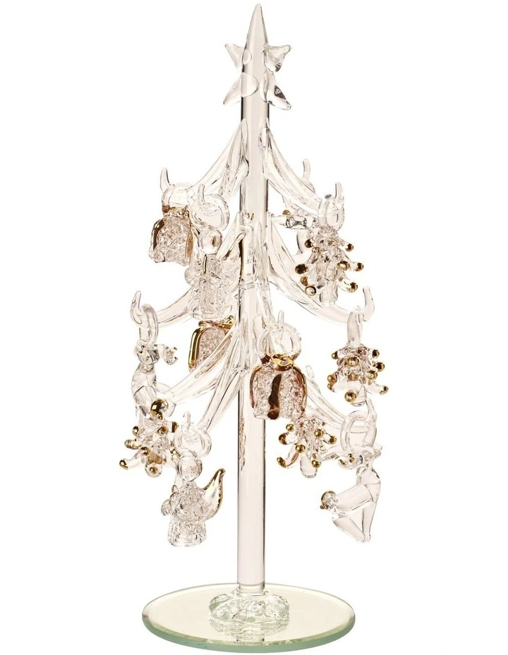 Winter Collage Glass Christmas Tree with Ornaments image 1