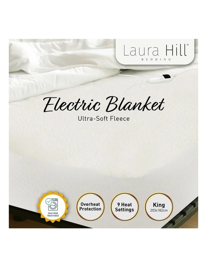 Fleece Heated Electric Blanket 9 Levels King in White image 2