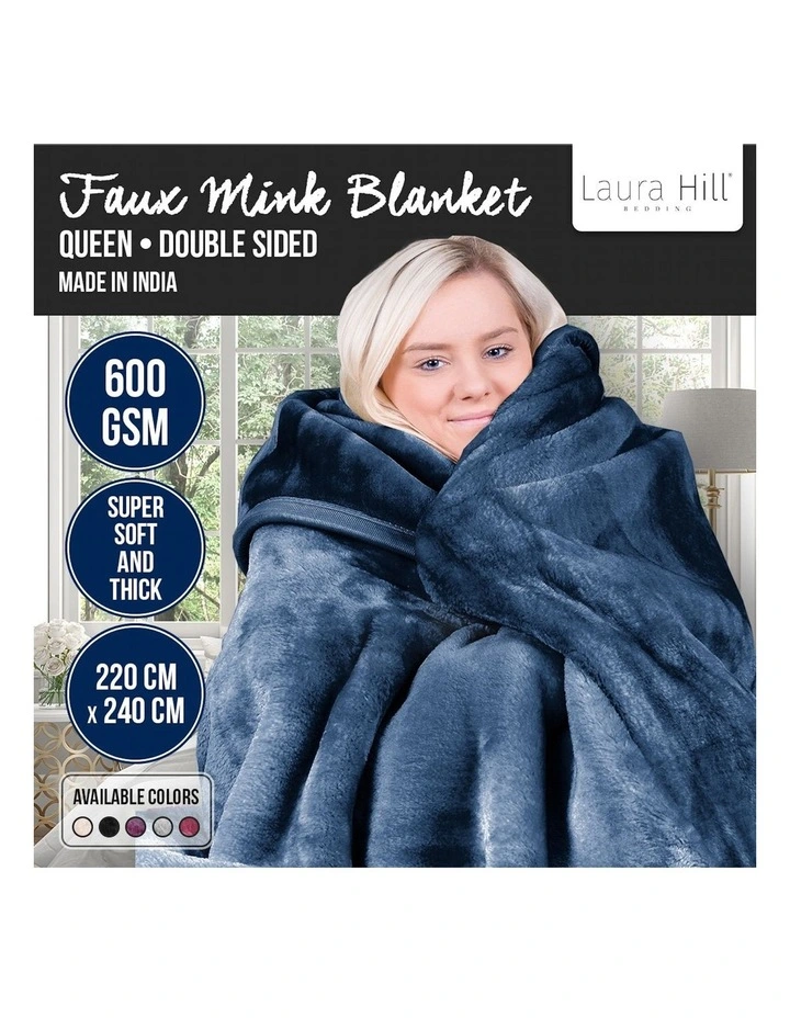 600GSM Large Double-Sided Faux Mink Blanket in Navy image 2