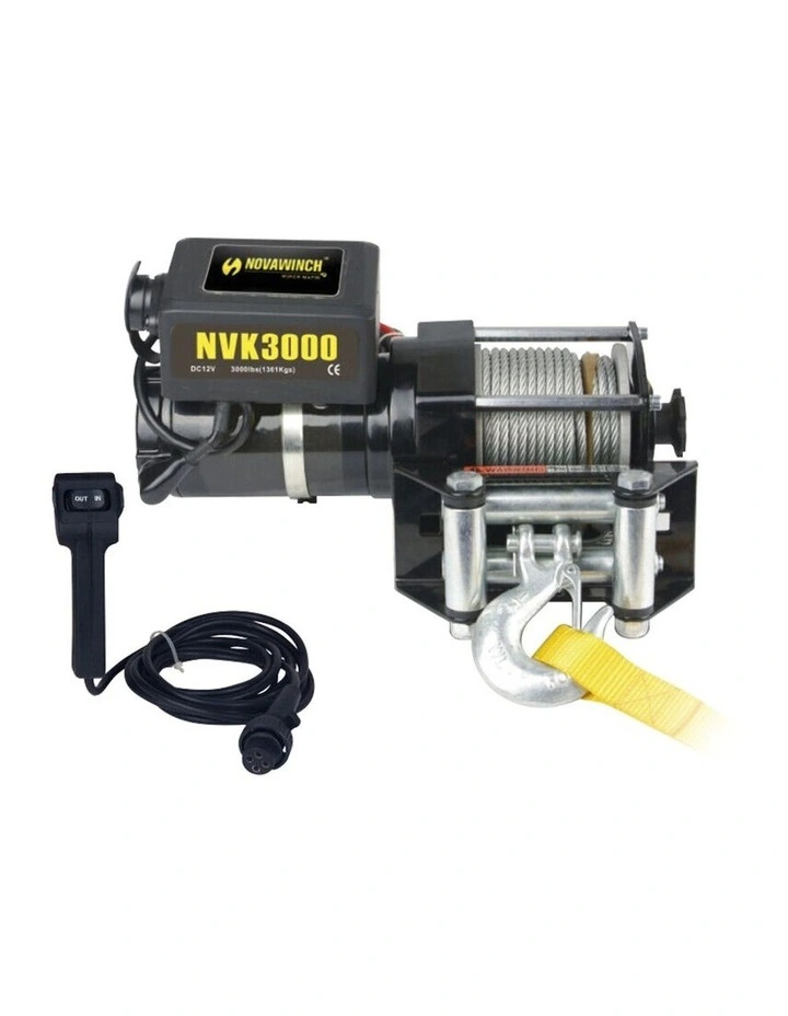 12V Electric Winch 3000LBS in Black image 1