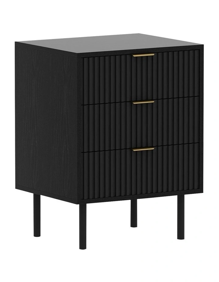 Evelyn Bedside Table with 3 Drawers in Black image 1