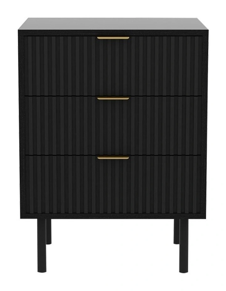 Evelyn Bedside Table with 3 Drawers in Black image 2