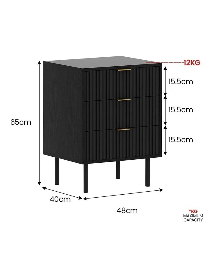 Evelyn Bedside Table with 3 Drawers in Black image 3