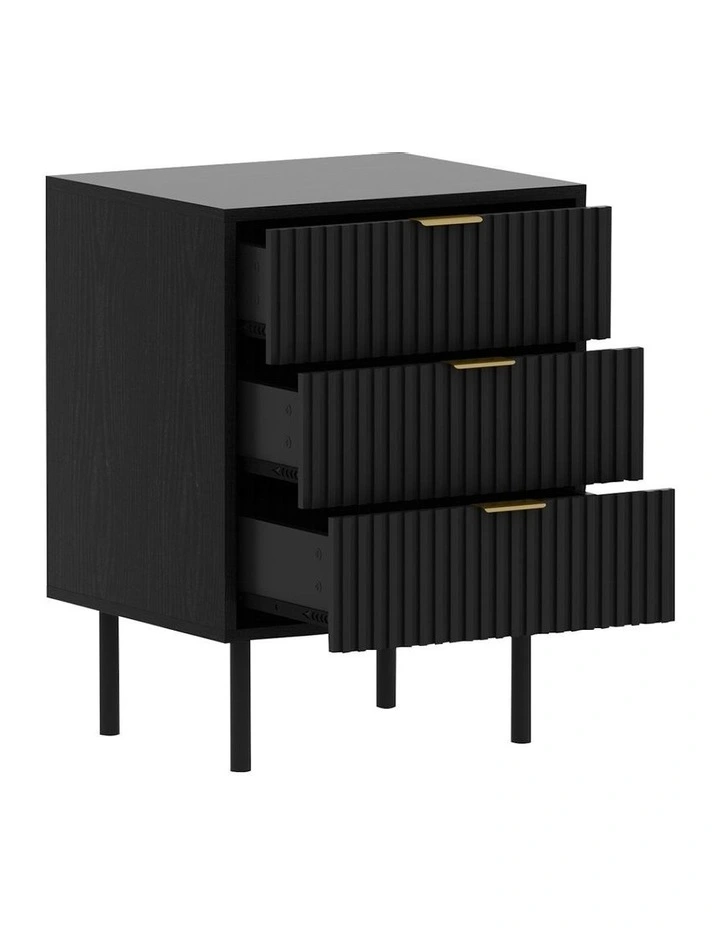 Evelyn Bedside Table with 3 Drawers in Black image 5