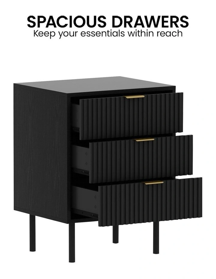 Evelyn Bedside Table with 3 Drawers in Black image 6