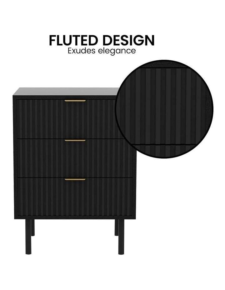 Evelyn Bedside Table with 3 Drawers in Black image 7