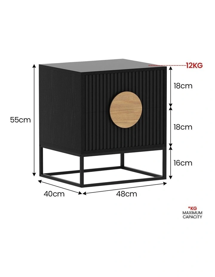 Silvia Bedside Table with 2 Drawers in Black image 3