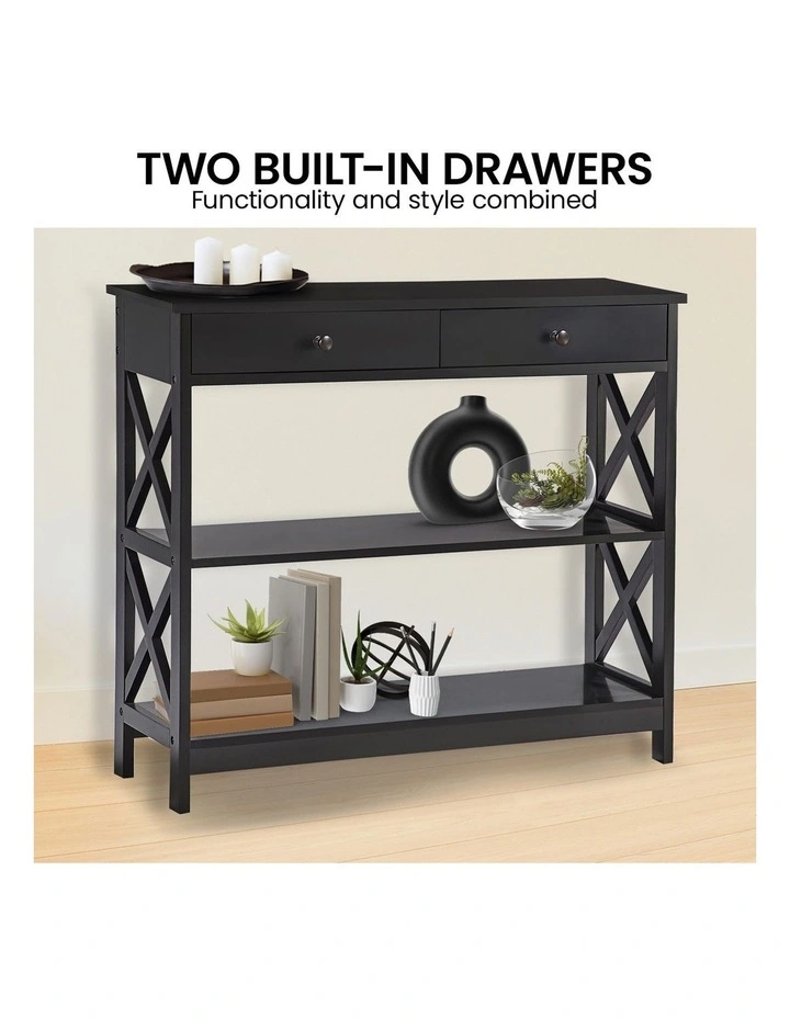 Eloise Cross Console Table 3-Tier in Black image 6