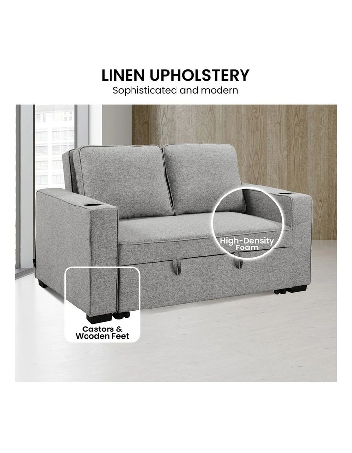 Hoffman Linen Sofa Bed with Cushions in Light Grey image 6