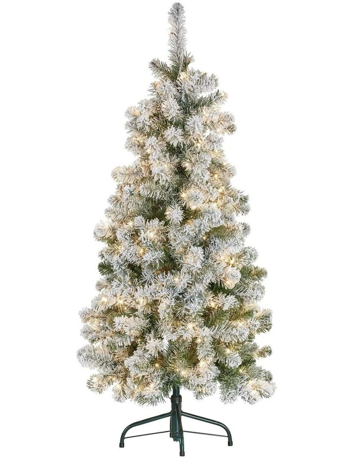 Snowy Slimline Christmas Tree with Lights 4.5ft 137cm in White image 1