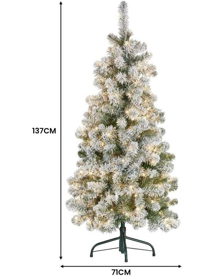 Snowy Slimline Christmas Tree with Lights 4.5ft 137cm in White image 3