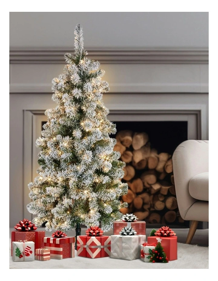 Snowy Slimline Christmas Tree with Lights 4.5ft 137cm in White image 5