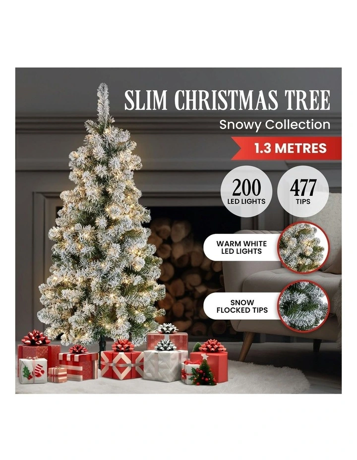 Snowy Slimline Christmas Tree with Lights 4.5ft 137cm in White image 6
