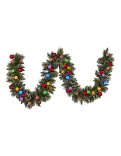 Snowy Bristle Prelit Multicolour Christmas Garland in Green