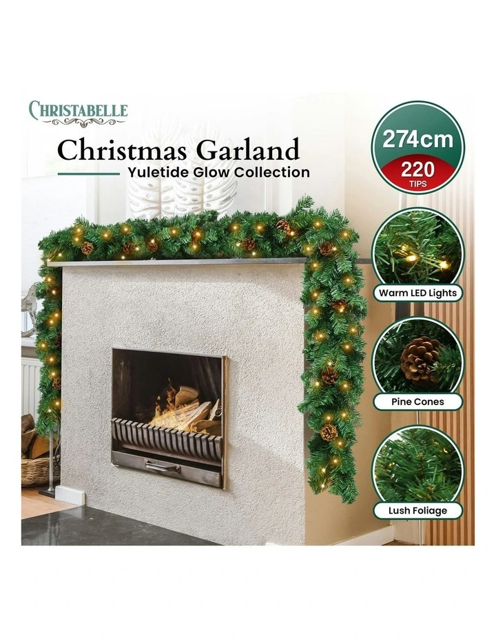 Yuletide Glow Prelit Christmas Garland 274cm in Green image 4