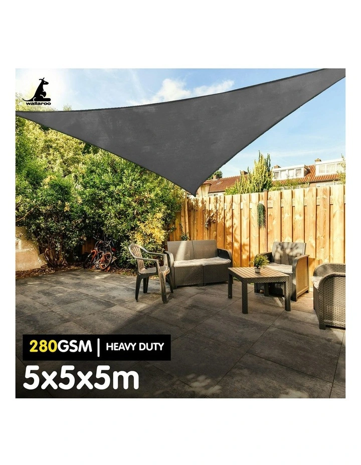 280GSM Outdoor Sun Shade Sail Canopy 5m x 5m x 5m in Grey image 4