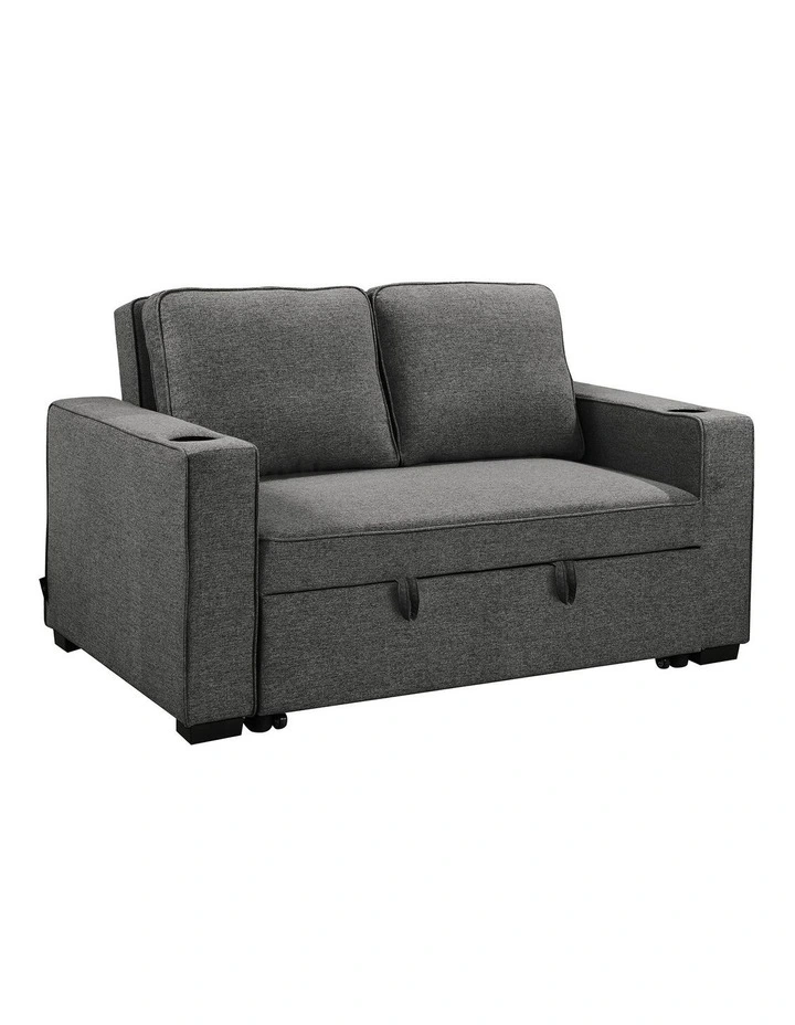Hoffman Linen Sofa Bed with Cushions and Cup Holders in Dark Grey image 1