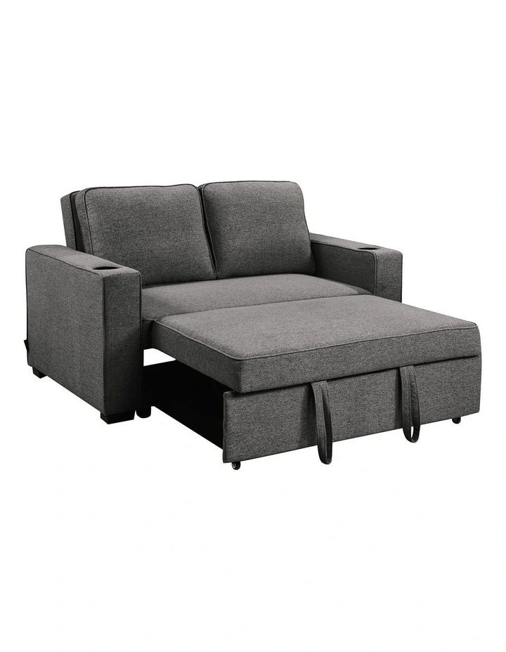 Hoffman Linen Sofa Bed with Cushions and Cup Holders in Dark Grey image 2