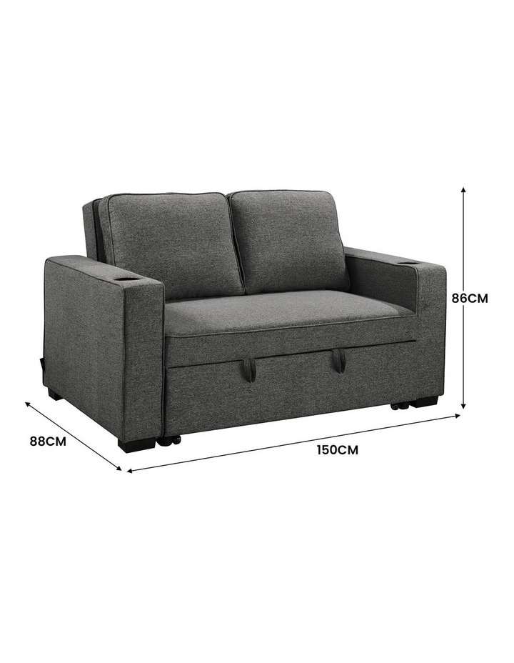 Hoffman Linen Sofa Bed with Cushions and Cup Holders in Dark Grey image 3
