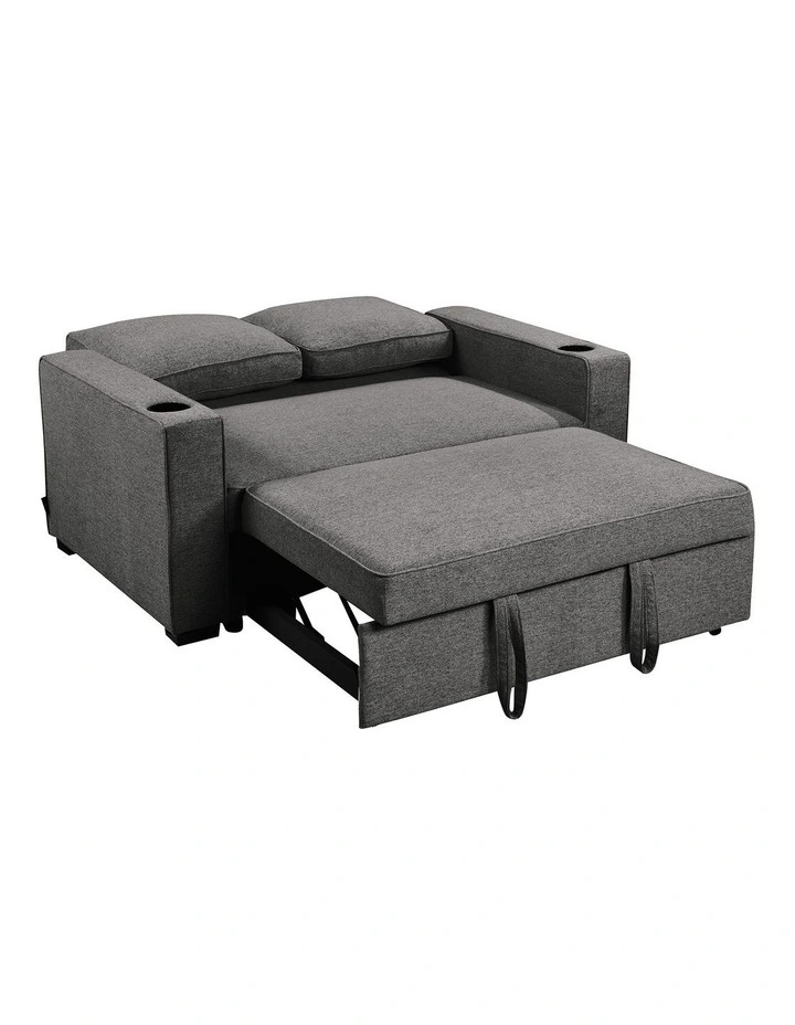 Hoffman Linen Sofa Bed with Cushions and Cup Holders in Dark Grey image 4