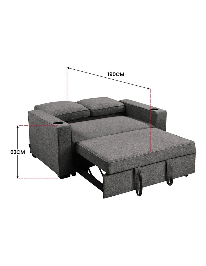 Hoffman Linen Sofa Bed with Cushions and Cup Holders in Dark Grey image 5