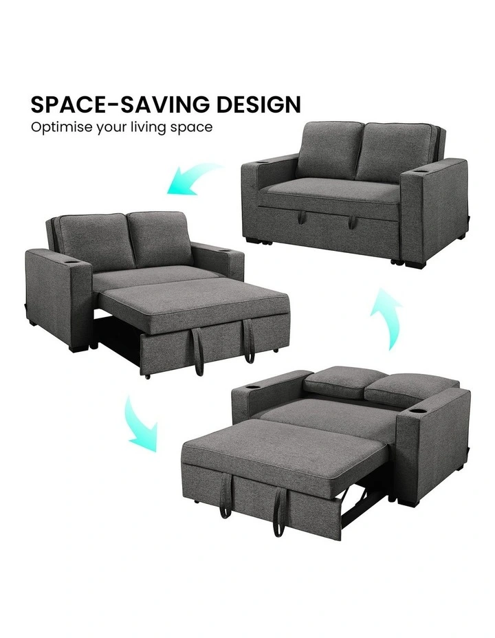 Hoffman Linen Sofa Bed with Cushions and Cup Holders in Dark Grey image 6