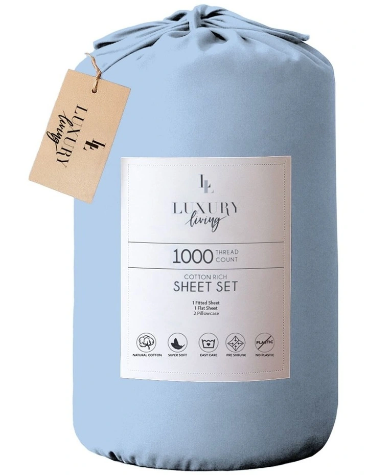 Cotton Rich King Bed Sheet 4 Piece in Blue image 3