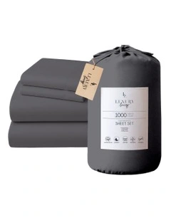 Cotton Rich King Bed Sheet 4 Piece in Charcoal