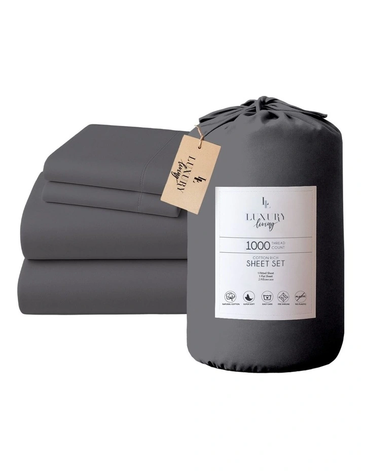 Cotton Rich King Bed Sheet 4 Piece in Charcoal image 1