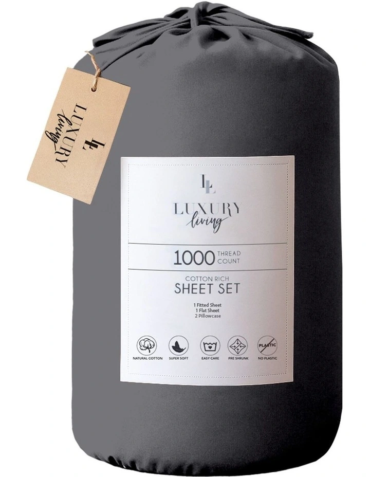 Cotton Rich King Bed Sheet 4 Piece in Charcoal image 3