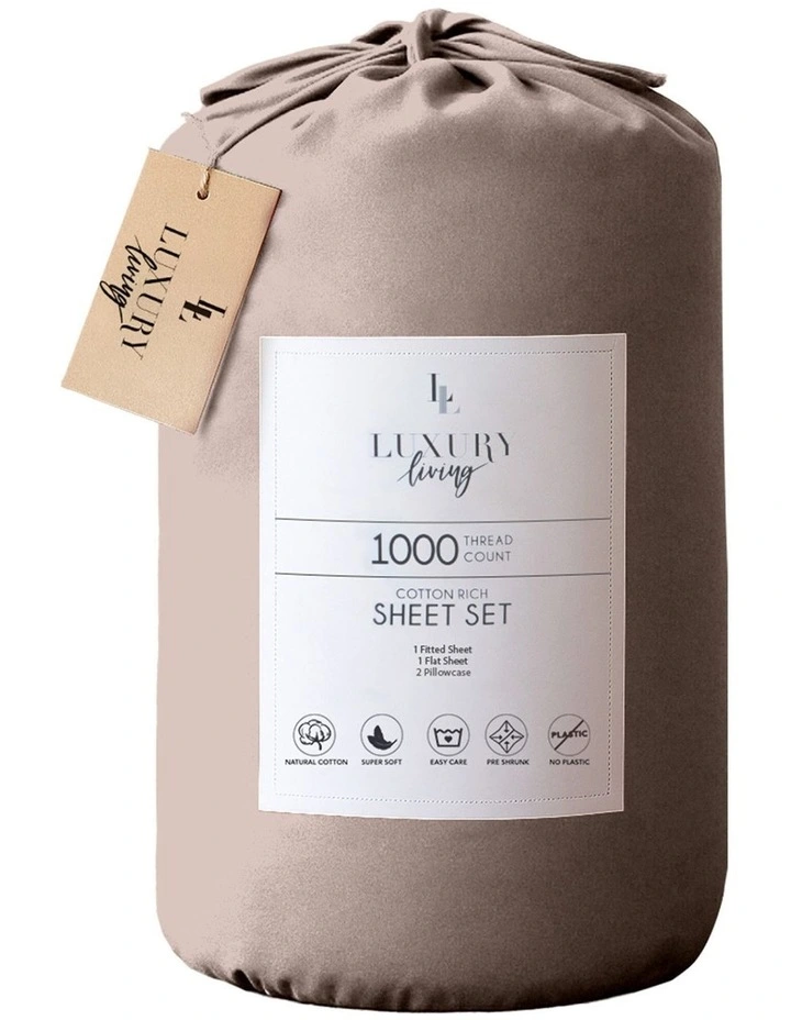 Cotton Rich King Bed Sheet 4 Piece in Brown image 3