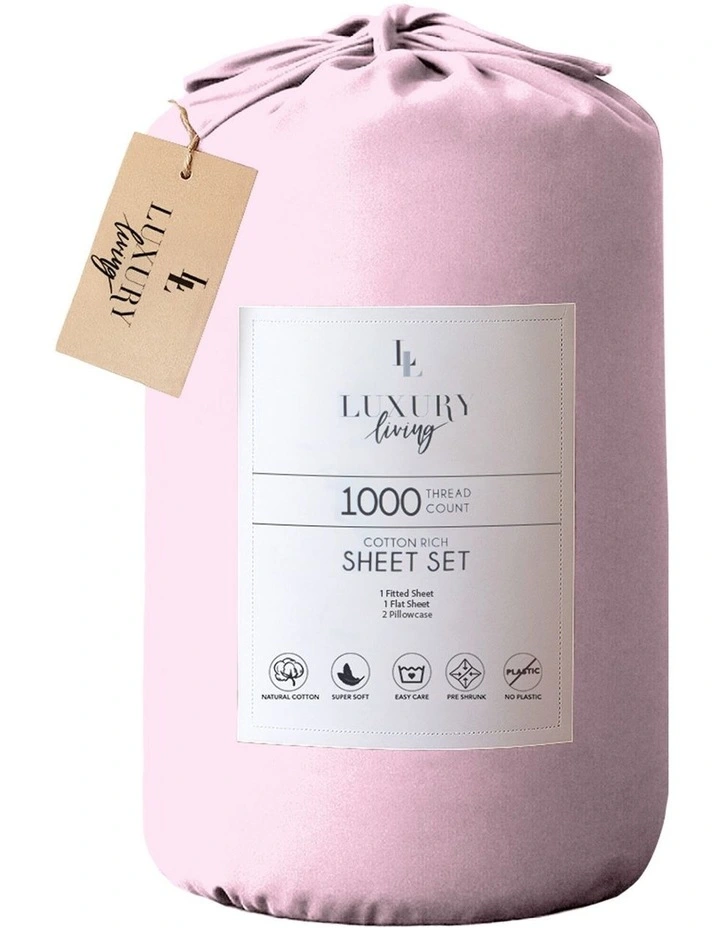 Cotton Rich King Bed Sheets 4-Piece Set in Pink image 3