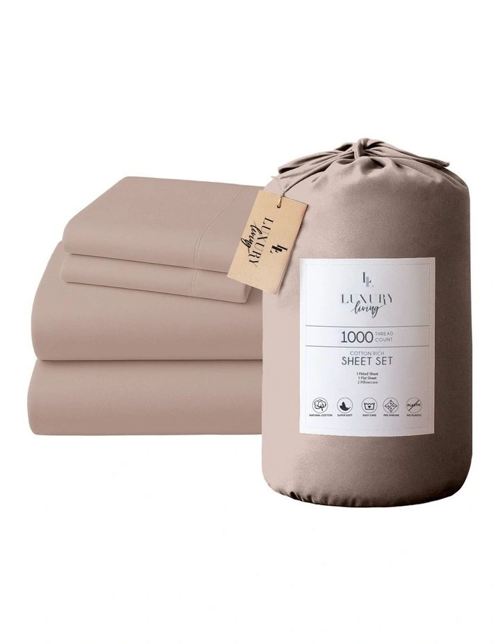 Cotton Rich Queen Bed Sheets 4-Piece Set in Brown image 1