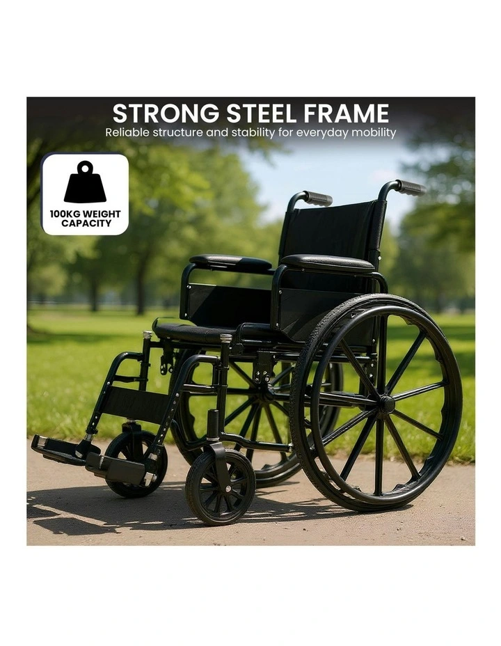 Foldable Steel Wheelchair 24Inch in Black image 6