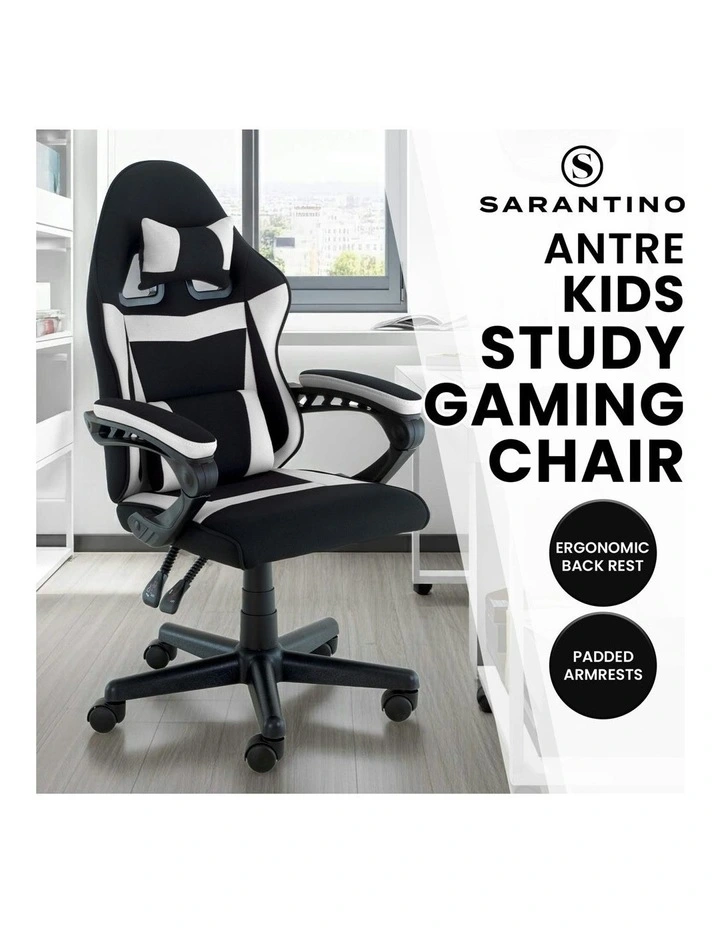 Antre Adjustable Height Study Gaming Chair in Black/White image 2