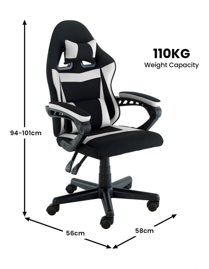 Antre Adjustable Height Study Gaming Chair in Black/White image 4