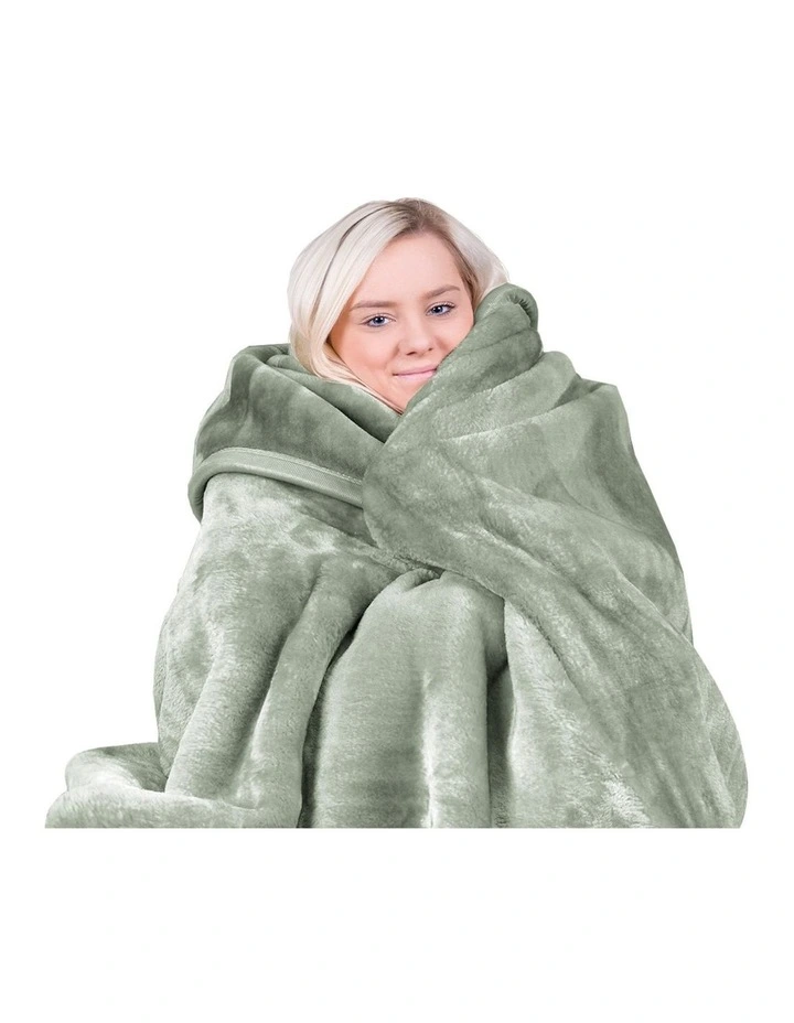800-GSM Faux Mink Blanket 220 X 240cm in Sage image 3