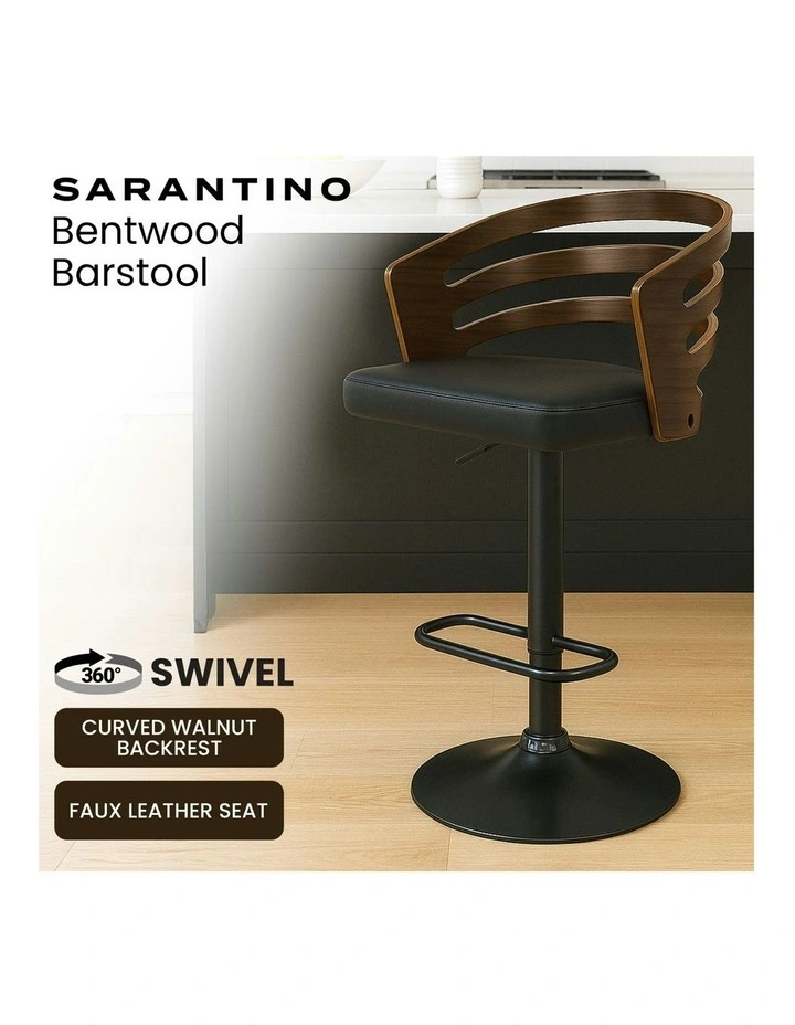 Bentwood Barstool Leather Seat And Metal Base in Walnut image 2