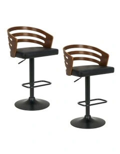 Bentwood Barstool Leather Seat And Metal Base Set of 2 in Walnut