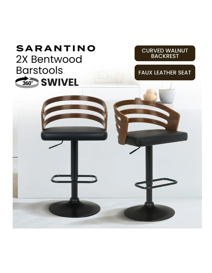 Bentwood Barstool Leather Seat And Metal Base Set of 2 in Walnut image 2